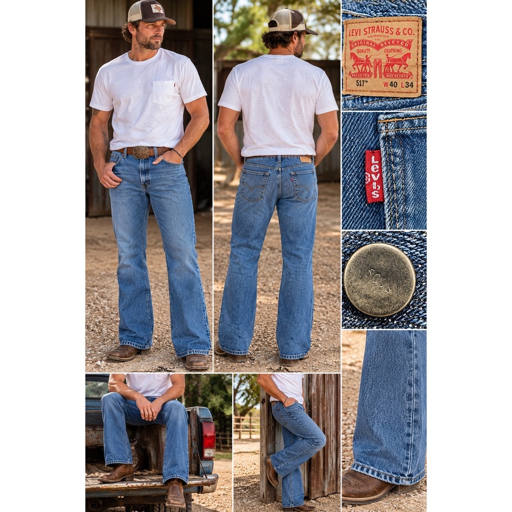 Levi's 517 Bootcut Jeans Men's W40 L34 Blue Denim WaterLess Western Rodeo Retro